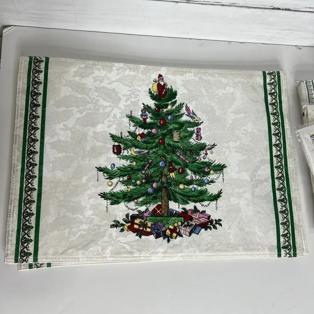 Spode Christmas Tree Tablecloth Placemats Napkins Set Holiday Table Linens Decor